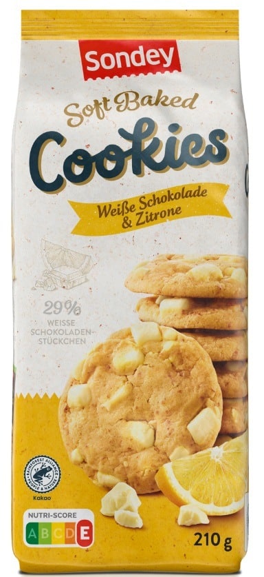 Bei Lidl verkauft | Rückruf von “Sondey Soft Baked Cookies Weiße Schokolade & Zitrone, 210g”