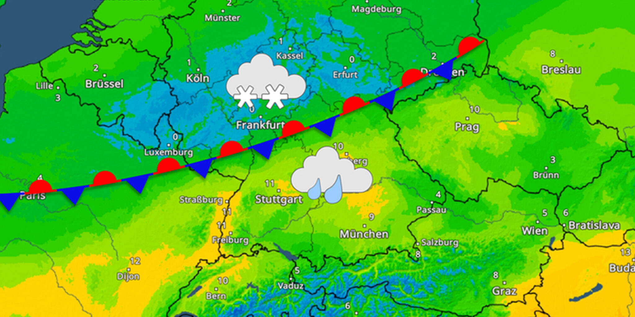 Winter kommt zurück | Luftmassengrenze mit Schnee am Donnerstag
