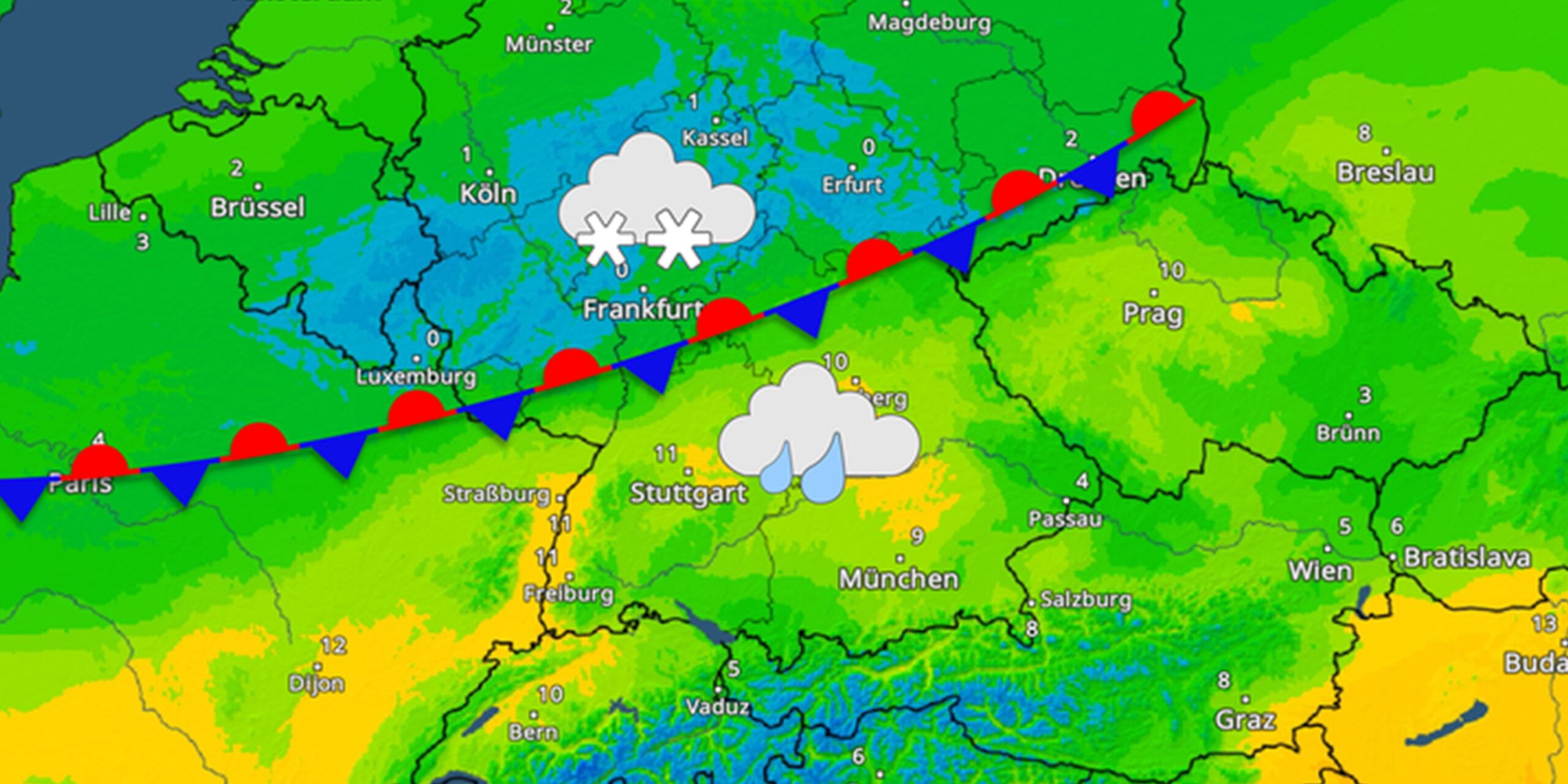 Winter kommt zurück | Luftmassengrenze mit Schnee am Donnerstag